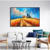 Resim Yağlı Boya Dokulu Tablo Modern Buğday Tarlası Manzarası Siyah Çerçeveli U06018-178983 