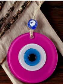 Resim Pembe Nazar Boncuklu Duvar Süsü 10 Cm Cam Duvar Dekoru 02-10mm 5yards 