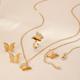 Resim 1 Set Kadın Takı Seti Bale Stili Şık 3D Kelebek Küpeler, Yüzük, Bilezik Kolye Çok Parçalı Set Günlük Kullanım İçin Uygun Çeşitli Etkinliklere Uyumlu Hediye 