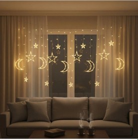 Resim Luz&pos Ay Ve Yıldız Figürlü Kumandalı 12 Sarkıtlı 120 Led Dekor Işık Dekoratif Ortam Ve Masaüstü Çok Renkli 