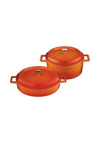 Resim Lava 24Cm Yuvarlak 28Cm Sığ 2Li Demir Döküm Tencere Seti Turuncu 