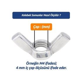 Resim Kelebek Somun M10 Mm - 10 Adet İnox Galvaniz Kaplama Dın 315 A2 - 