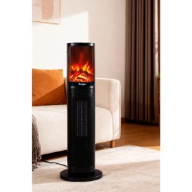 Resim Hoogar German OBEN Black Series Seramik Kule Tipi Fanlı Isıtıcı Dijital Ekran Şömine Efektli Uzaktan Kumandalı 