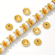 Resim 50 adet 7mm 18K Altın Kaplama Pirinç Yuvarlak Boncuk Kapakları - DIY Bileklik Yapımı için Pürüzsüz Cilalı Hipoalerjenik Takı Malzemeleri, Dayanıklı & Kararmaya Dirençli El Sanatları Malzemeleri, Bilezik Yapımı İçin Boncuklar, Dekoratif Boncuk İşleri 