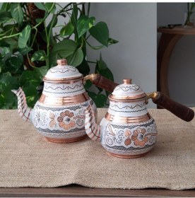 Resim Gül Çiçek Royal Küçük Bakır Çaydanlık 1,4 Lt Bakır 