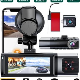 Resim K17 4K UHD WiFi GPS Araç İçi Kamera 128GB Dahil IR Gece Görüş, Çift Lens (Ön-Arka-İç) Dashcam Kayıt 