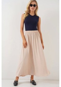 Resim Defymoda Uzun Ayrobin Etek 8050 - Bej Bej 