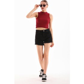 Resim Loısy Kadın Likralı Kolsuz Crop Bluz Bordo 