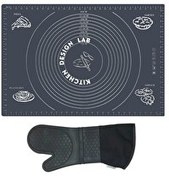 Resim Kitchen Design Lab 45x65 CM Silikon Hamur Açma Matı Ve Gri Silikon Yanmaz Mutfak Fırın Eldiveni 2'li Set Gri 