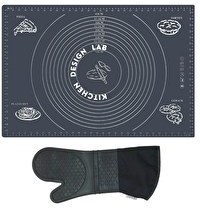 Resim Kitchen Design Lab 45x65 CM Silikon Hamur Açma Matı Ve Gri Silikon Yanmaz Mutfak Fırın Eldiveni 2'li Set Gri 