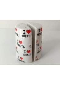 Resim Seramik Kalpli Tuzluk Biberlik 2 Li Set Baharat Saklama Kutuları 