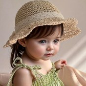 Resim 1 Adet Kız Çocukları İçin Geniş Kenarlı ve Kurdele Detaylı Yazlık Hasır Şapka - 1-3 Yaş Bebekler için Hafif, Nefes Alabilen Plaj Şapkası, Açık Hava, Doğum Günü Hediyesi, Rahat Çocuk Aksesuarı 