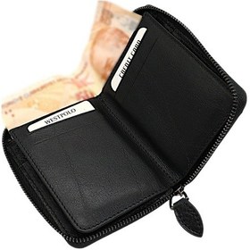 Resim Westpolo Hakiki Deri Kağıt Para Ve Bol Kart Bölmeli Fermuarlı Unisex Cüzdan - Siyah Çok Renkli 