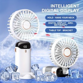 Resim LED Ekranlı, 5 Hızlı, 90° Katlanabilir, Elde Taşınabilir Kişisel Mini Fan, Masaüstü, Ofis, Yatak Odası, Dış Mekan Seyahat, Kamp, Okul Malzemeleri İçin Şarj Edilebilir USB Fan 