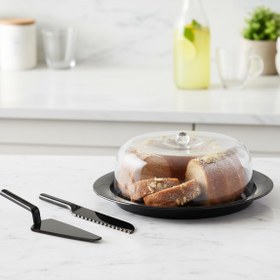 Resim EWs Akrilik Mat Siyah Kek Fanusu ve Servis Seti - 33 x 39 x 14 cm 