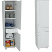 Resim Mdf Lake Kapaklı Banyo ve Mutfak Boy Dolabı Çekmeceli Beyaz 