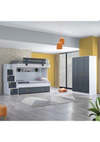 Resim Setaymobilya Ranza, Metris Yavru Yataklı Merdivenli 3 Lü Ranza+3 Kapaklı Dolap 
