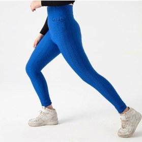 Resim VEGFLY Kadın Mavi Yüksek Bel Toparlayıcı Ve Esnek Tek Cepli Spor Tayt 