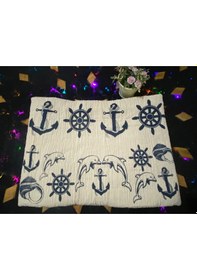 Resim Plaj Havlusu , Peştemal %100 Pamuk Çift Katlı Gemi Çapası Baskılı 