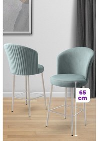 Resim Canisa Alte Serisi 4 Adet Babyface Kumaş 65 Cm Krom Kaplama Ayaklı Su Yeşili Bar Sandalyesi Su Yeşili Sandalye Krom Kaplama Ayak 