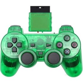 Resim Yeşil-şeffaf Renk Sony Ps2 Kablosuz Denetleyici Gamepad Playstation 2 İçin 2.4g Titreşim Joystick Konsolu Ps2 Aksesuarları 