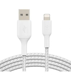 Resim Belkin CAA002BT1MWH – Örgülü Lightning Hızlı Şarj ve Data Kablosu 1 m – Beyaz 