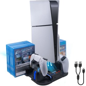 Resim Ozmik PS5 Slim Konsolu Soğutma Standı ve Kontrol Cihazı Şarj İstasyonu Sadece 3 Kademeli Soğutma 