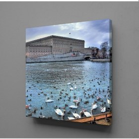 Resim Ördeklerle Göl Manzarası Kanvas Tablo 