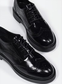 Resim TUNAELLİ KADIN SİYAH RUGAN HAKİKİ DOĞAL DERİ OXFORD AYAKKABI 