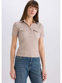Resim DeFacto Slim Fit Dar Kesim Polo Yaka Fitilli Kaşkorse Cepli Kısa Kollu Tişört E5403AX25SPBG130 