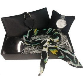 Resim Barsecollection Kadın Saat Siyah Cüzdan Fular Makyaj Aynası Hediy Siyah 