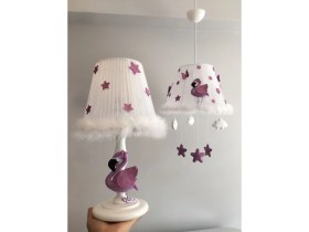 Resim Keçeli Parti Hayalleri Bebek Çocuk Odası Avize Abajur Filamingo Mor 