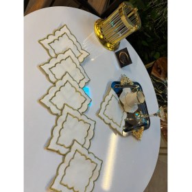 Resim Kokteyl Peçetesi, Gold Şekil Desenli Kare Kahve Tepsisi Peçeteliği,6'lı Sunumluk Peçete 