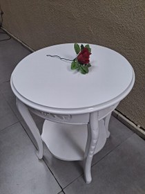 Resim Bengi Ticaret Fiskos 18023 ST Oyma Klasik Parlak Mdf Tablama Kayın Ayak Parlak Beyaz El Yapım 