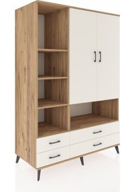 Resim Kronos Dolap 8 Raflı 4 Çekmeceli 2 Kapaklı 132x59x195 Çam-ayt... Çam 