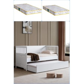 Resim Setay Yavrulu Karyola, Beyaz Nikea Yavrulu Karyola + 2 Adet Comfort Yatak 