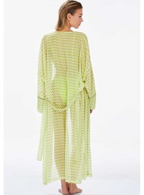 Resim Mayo Üzerine Tek Pareo Kaftan Leysa Nady 6129 Neon Yeşili Neon Yeşil 