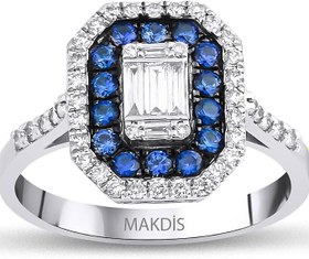 Resim 0.75 Karat Safir Baget Pırlanta Yüzük - HRD Sertifikalı 
