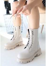 Resim Neole Bej Cilt Bağcıklı Bot Bej Cilt 