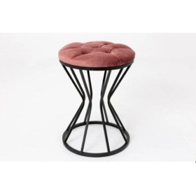 Resim Metal Ayaklı Lüks Puf Tabure Kara Inci Gülkurusu 
