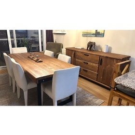 Resim Doğal Ahşap Yemek Masası-80-220-76 Cm-kare Profil Ayak 