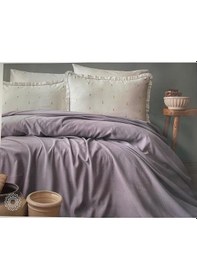 Resim Apricitas Lily Mor Yatak Örtüsü Pikeli Set Çift Kişilik Mor 