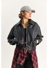 Resim Shade Kadın Oversize Belli Lastikli Suni Deri Bomber Ceket 3128 60283558 - Siyah 