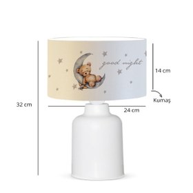Resim Ayıcık Desenli Kumaş Baskılı Çocuk Odası Abajur Lamba | ByLamp 