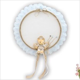 Resim Süslebabypartystore Güpürlü Ve Ayıcıklı 37Cm Kasnak Kapı Süsü - Mavi 