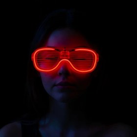 Resim Kırmızı LED Işıklı Parti Gözlüğü - Neon Glow Şerit Gözlük 3 Modlu 