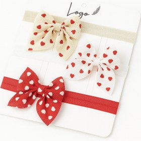 Resim LOGO AKSESUAR Kız Bebek Bandana Kalp Baskılı Fiyonk 3'lü Bandana Set 0-24 Ay 