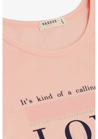 Resim Breeze Kız Çocuk Tişört Yazı Baskılı Taşlı 8-14 Yaş, Pembe Pembe 