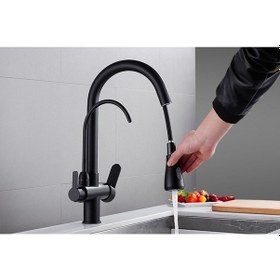 Resim Oem Mutfak Evye Bataryası Dual Flow Su Arıtma Çıkışlı Fiskiyeli Yeni Siyah Krom 