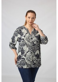 Resim Moda Berray 3295 Lacivert Krem Karışık Desenli Viscon Kumaş Gömlek Siyah 